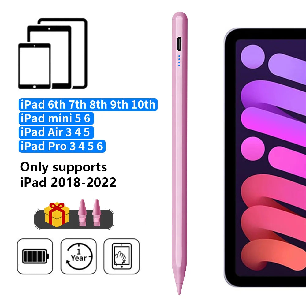 Wakefresh stylus pen for Apple Pencil with LED power indicator and palm rejection for iPad models from 2018 to 2025.