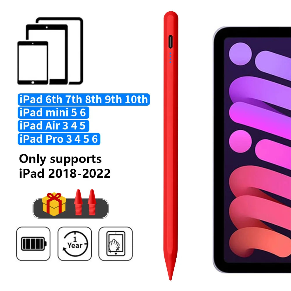 Wakefresh stylus pen for Apple Pencil with LED power indicators, palm rejection, compatible with iPad models from 2018 to 2025.