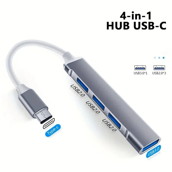 Wakefresh 4-port USB-C multi-splitter hub with Type C connectors for Xiaomi, Lenovo, MacBook Air, Pro, and PC computers.