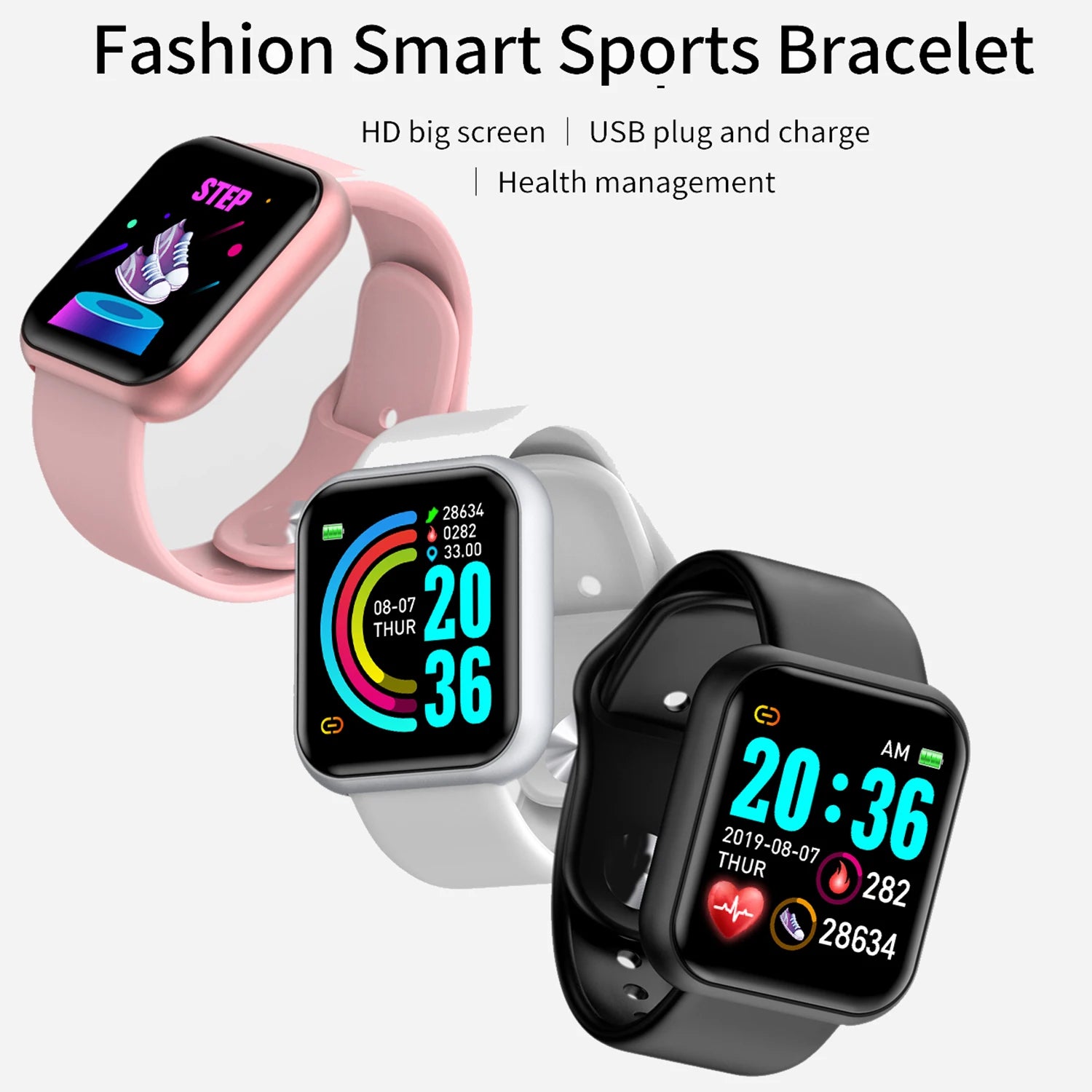 Wakefresh smartwatch for women and men with Bluetooth, fitness tracker, sleep monitor, digital display, and music control.