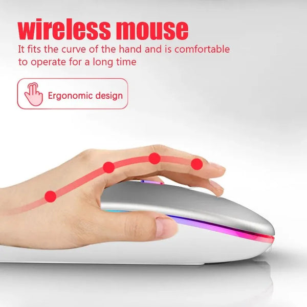 Wakefresh wireless RGB gaming mouse with ergonomic design, LED backlit, rechargeable battery, and 3600 DPI for laptop and PC use.