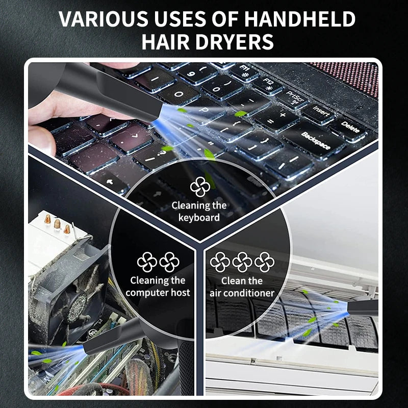 Wakefresh portable cordless handheld car vacuum cleaner with multiple nozzles for suction and blowing, ideal for car, home, pet, and office cleaning.