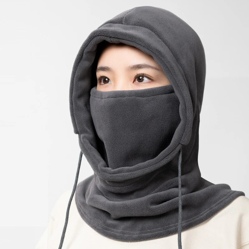 Unisex Winter Balaclava Knit Hood Windproof Bike Scarf Cap Men Women Warm Fleece Ski Mask with Drawstring Cold Weather Gear - Wakefresh