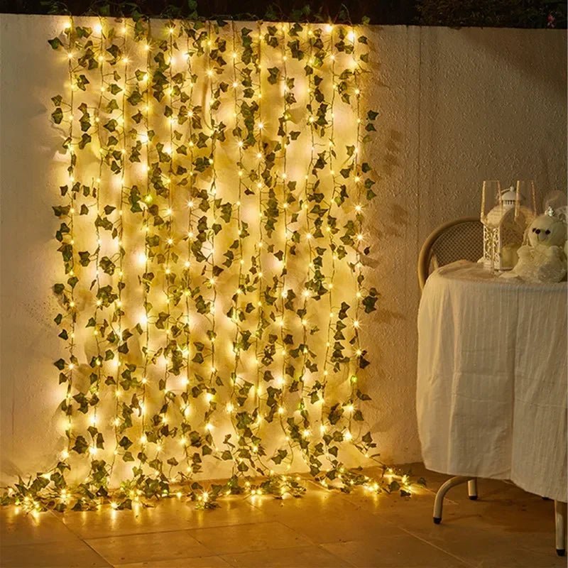 Wakefresh green leaf string lights with 20 LED flowers and vines, battery-powered for Christmas, wedding, or home decor.