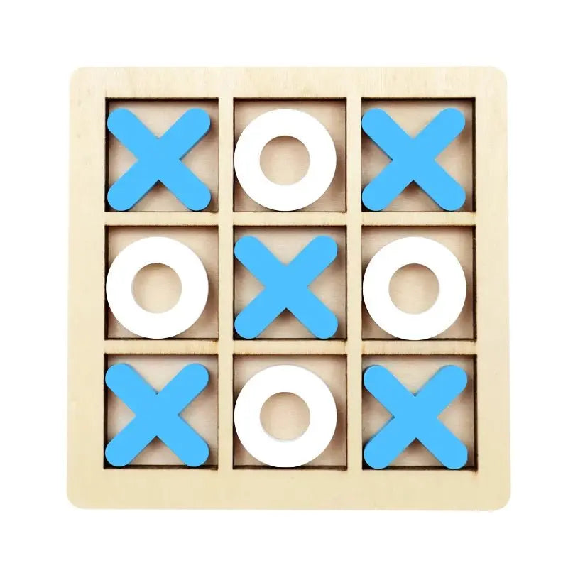 Wooden Montessori chess and Tic Tac Toe jigsaw puzzle game by Wakefresh for early education and brain training.