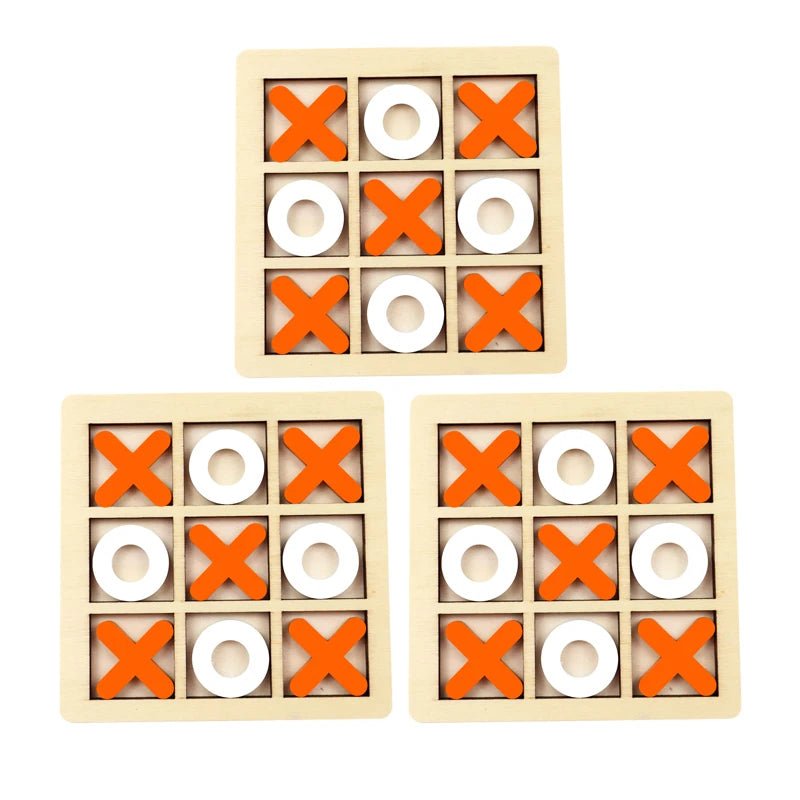 Wooden Montessori chess and Tic Tac Toe jigsaw puzzle game by Wakefresh, designed for early education and brain training.