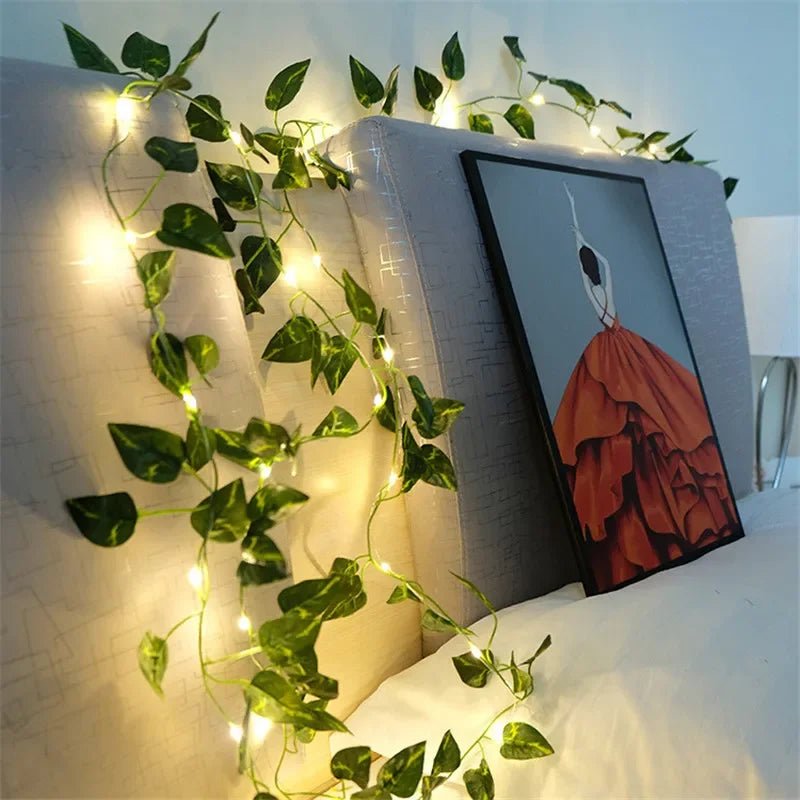 Flower Green Leaf String Lights Artificial Vine Fairy Lights Battery Powered Christmas Tree Garland Light for Weeding Home Decor - Wakefresh
