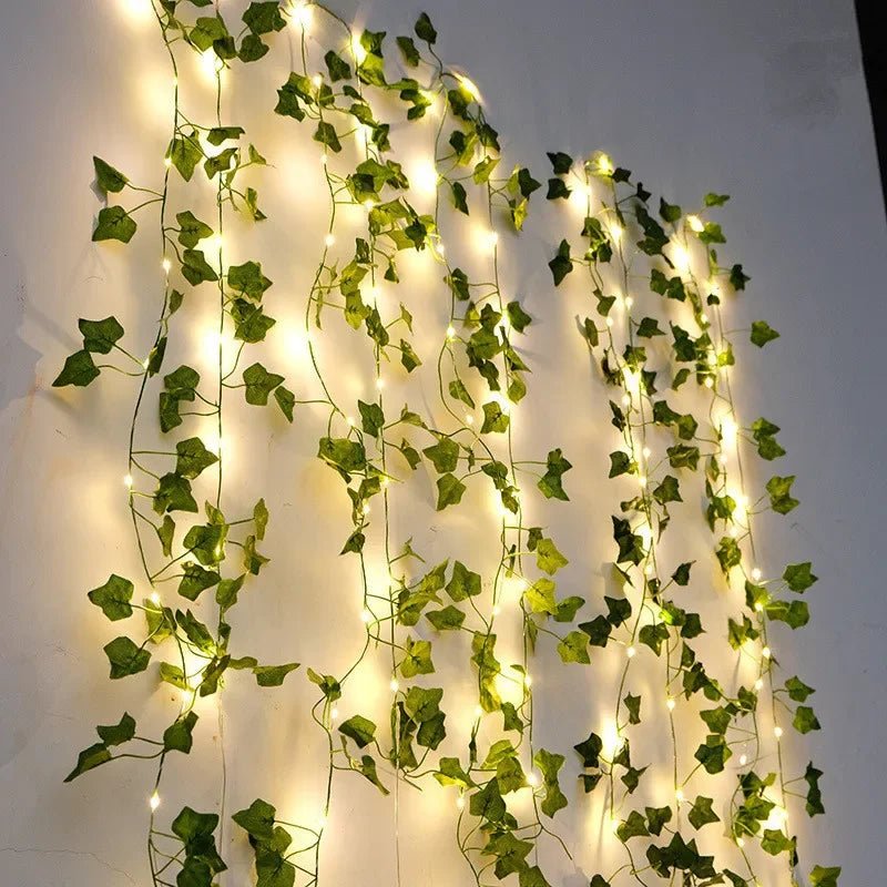 Flower Green Leaf String Lights Artificial Vine Fairy Lights Battery Powered Christmas Tree Garland Light for Weeding Home Decor - Wakefresh