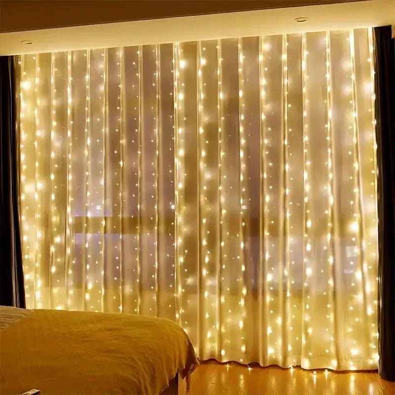 Wakefresh USB curtain LED string lights with remote control, white fairy garland for bedroom and home Christmas decoration, 3m, 4m, or 6m length