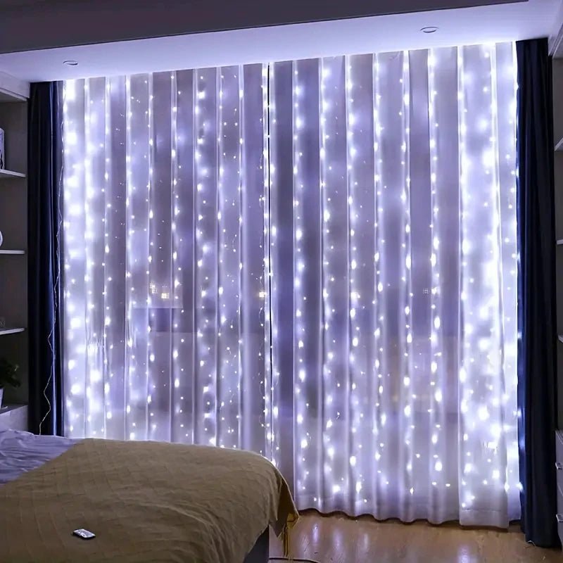 Wakefresh white LED curtain string lights with remote, USB festoon, ideal for bedroom or home Christmas decoration, available in 3m, 4m, 6m.